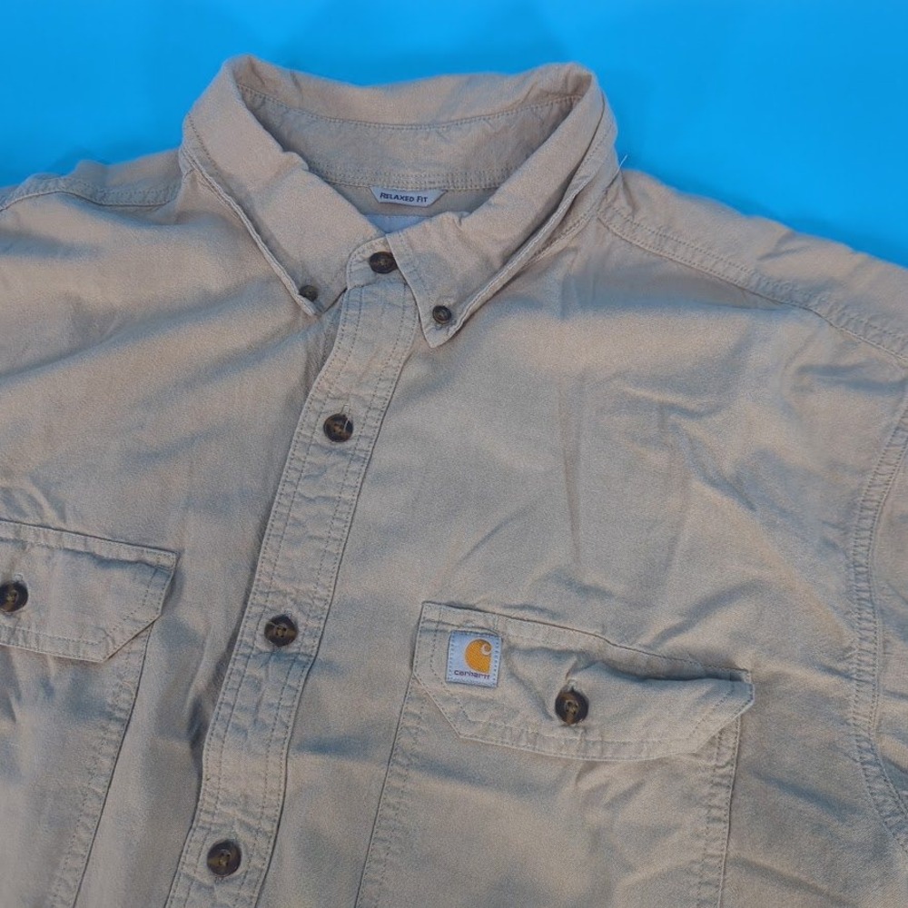 Carhartt Mens 2XL Tall Tan Relaxed Fit Short Sleeve Cotton Work Shirt 100139